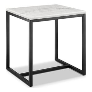 Magnussen Home Torin White Marble And Matte Black Rectangular End Table
