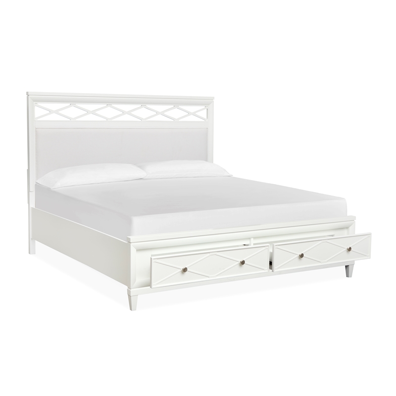 Magnussen Home Springhouse Whisper White Queen Upholstered Panel Storage Bed