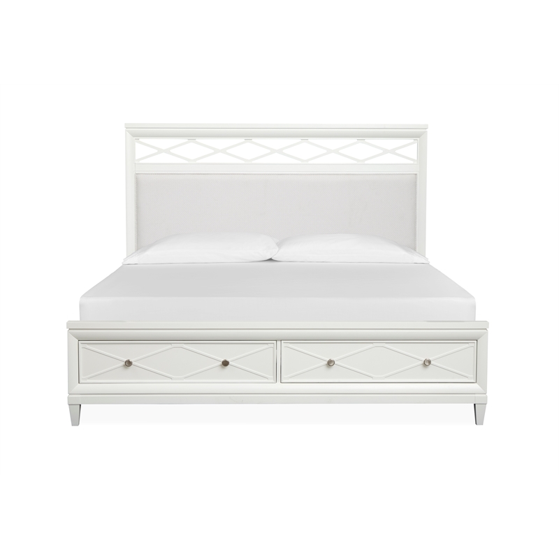 Magnussen Home Springhouse Whisper White Queen Upholstered Panel Storage Bed