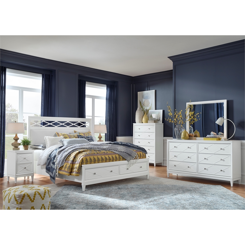 Magnussen Home Springhouse Whisper White Queen Upholstered Panel Storage Bed