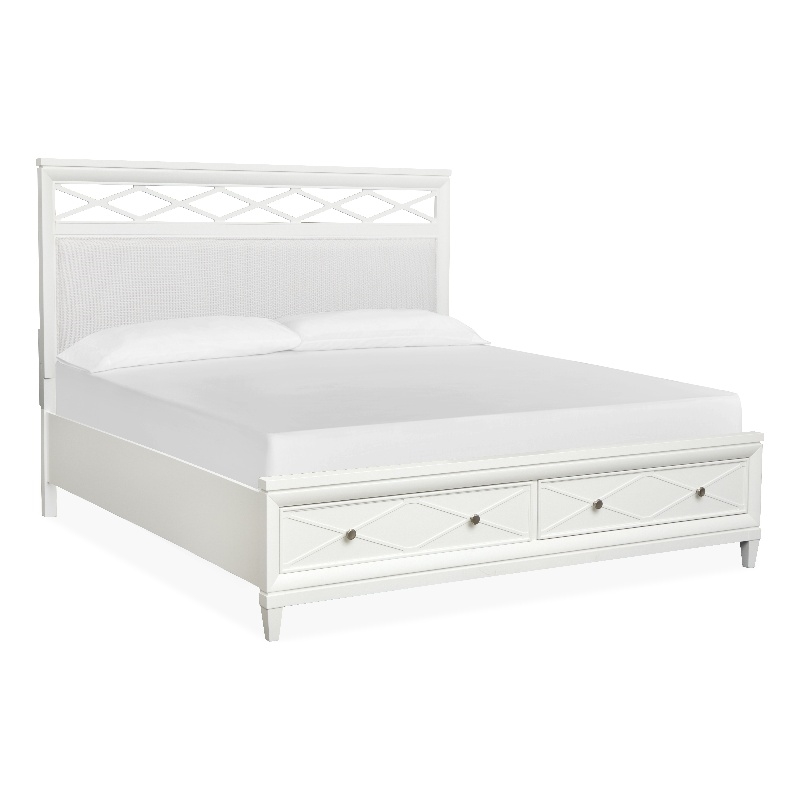 Magnussen Home Springhouse Whisper White King Upholstered Panel Storage Bed