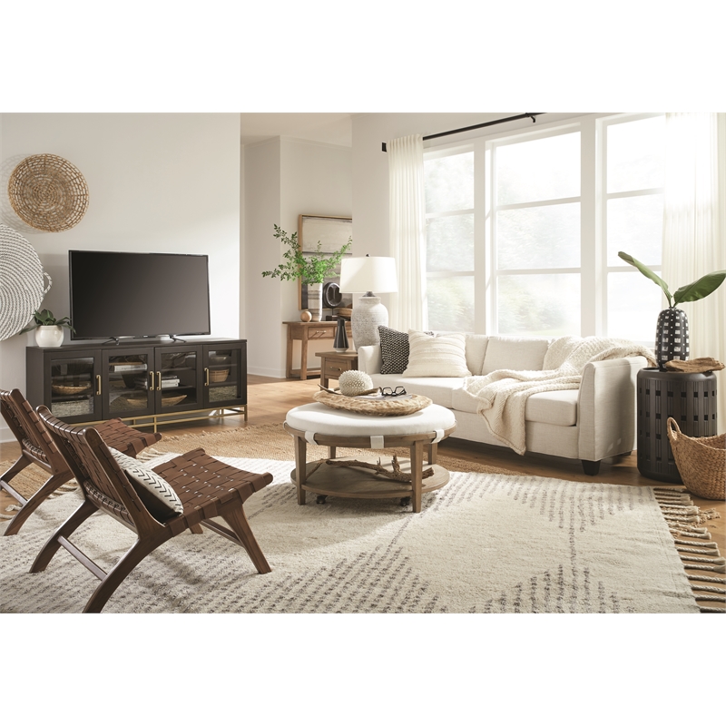 Magnussen Home Lindon Belgian Wheat Grey Round Cocktail Table With Casters