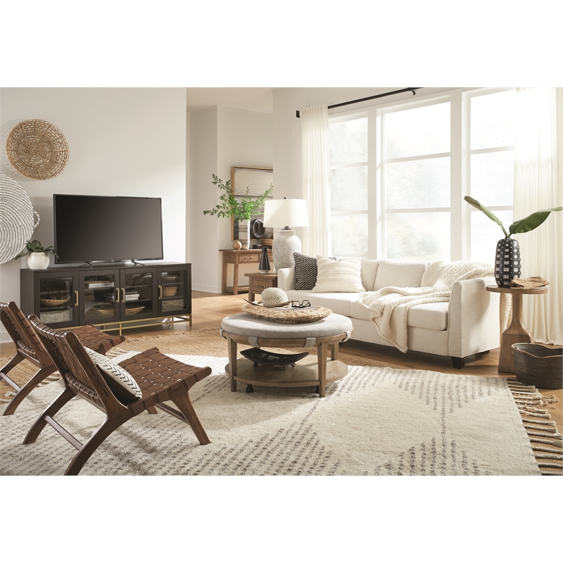 Magnussen Home Lindon Belgian Wheat Grey Round Cocktail Table With Casters