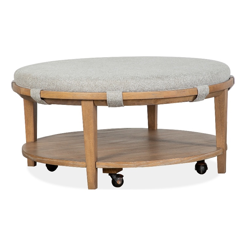 Magnussen Home Lindon Belgian Wheat Grey Round Cocktail Table With Casters