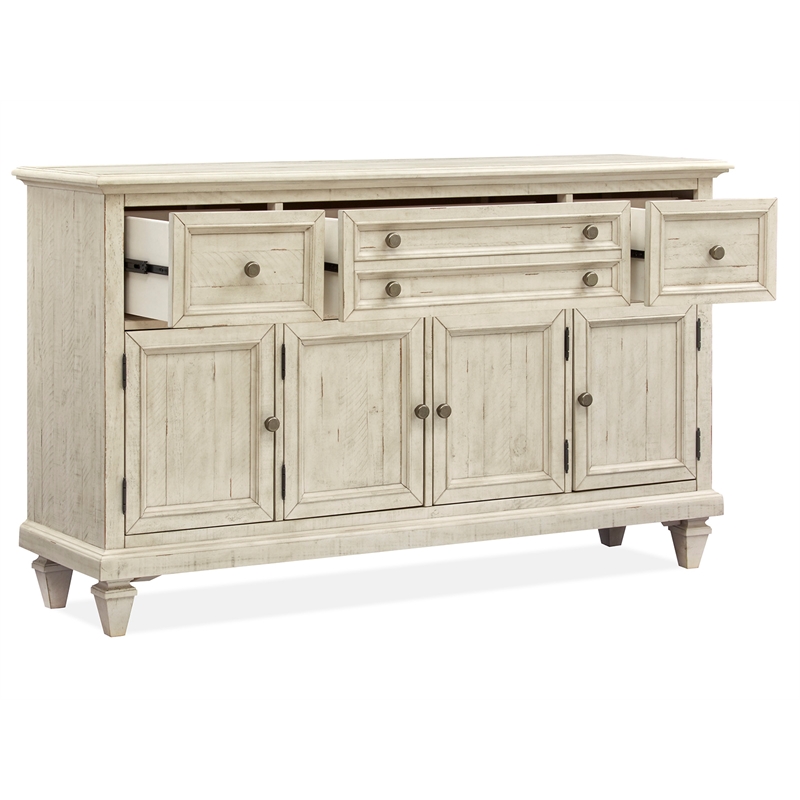 Magnussen Home Newport Solid Wood Buffet/Sideboard in Soft Alabaster Finish