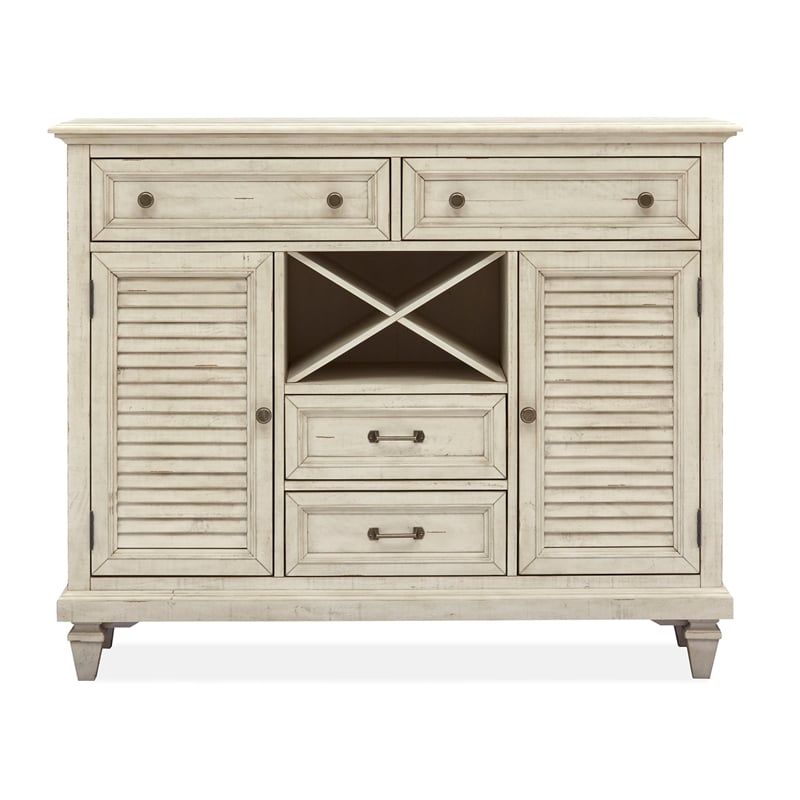 Magnussen Home Newport Solid Wood Buffet/Sideboard in Soft Alabaster Finish