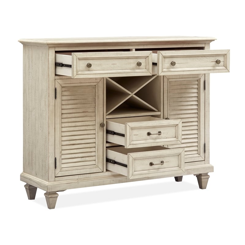 Magnussen Home Newport Solid Wood Buffet/Sideboard in Soft Alabaster Finish