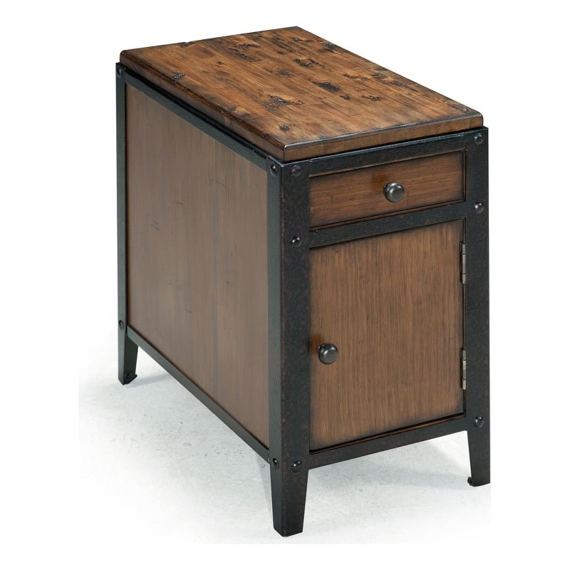 Magnussen Home Pinebrook Distressed Natural Pine Chairside Door End Table