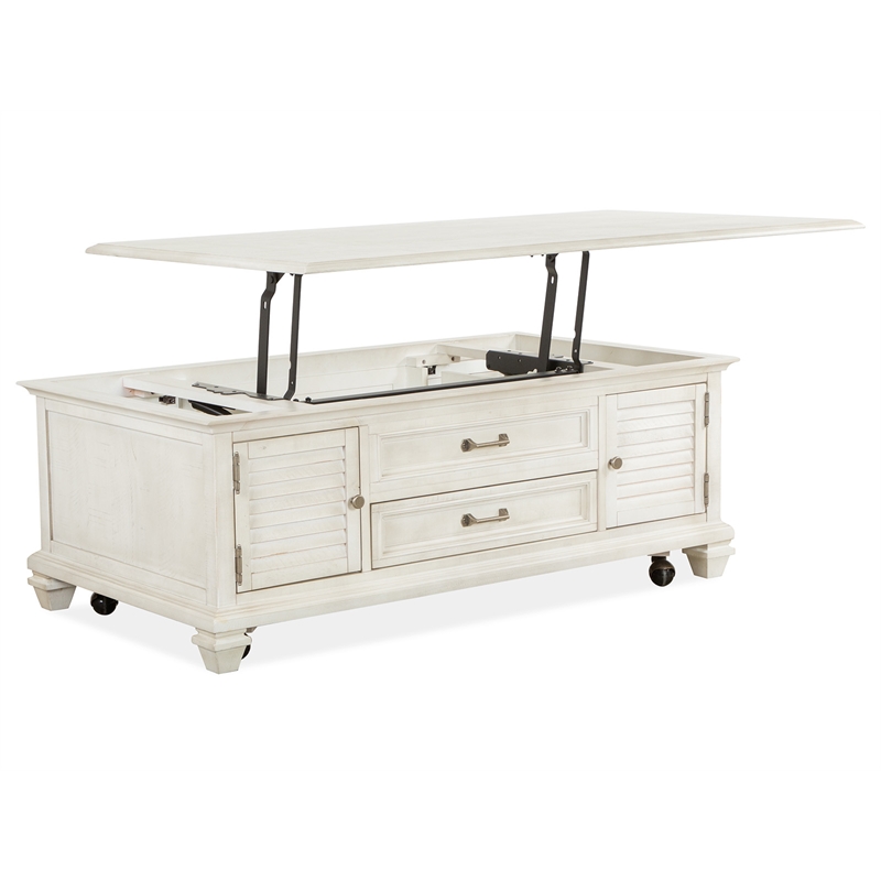 Magnussen Home Newport Alabaster Lift Top Storage Cocktail Table With Casters