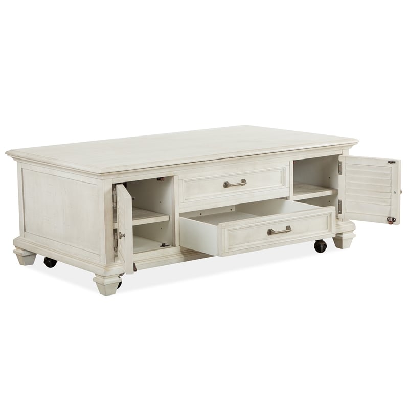 Magnussen Home Newport Alabaster Lift Top Storage Cocktail Table With Casters