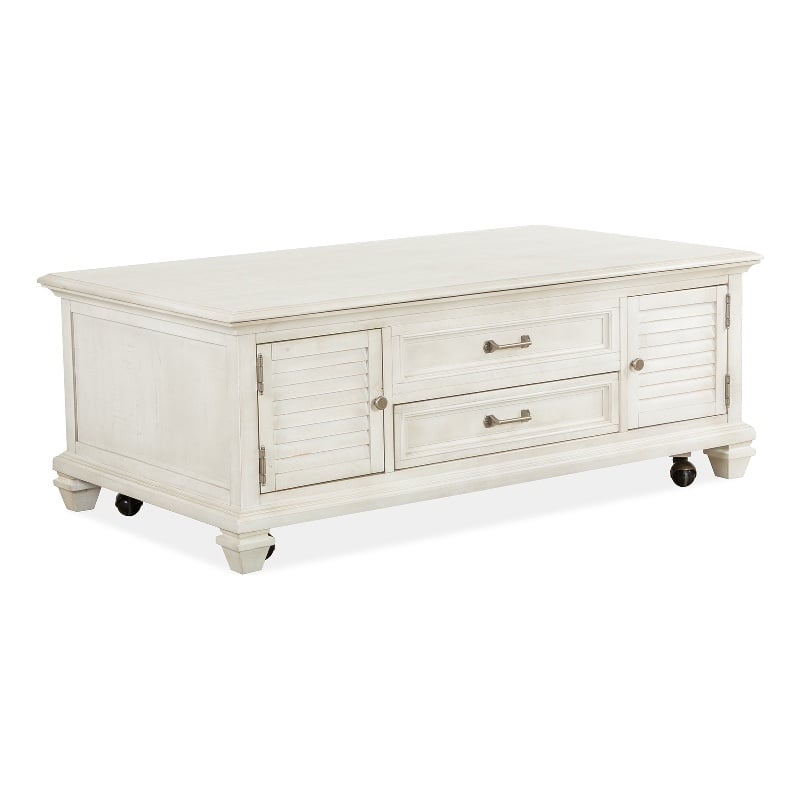 Magnussen Home Newport Alabaster Lift Top Storage Cocktail Table With Casters