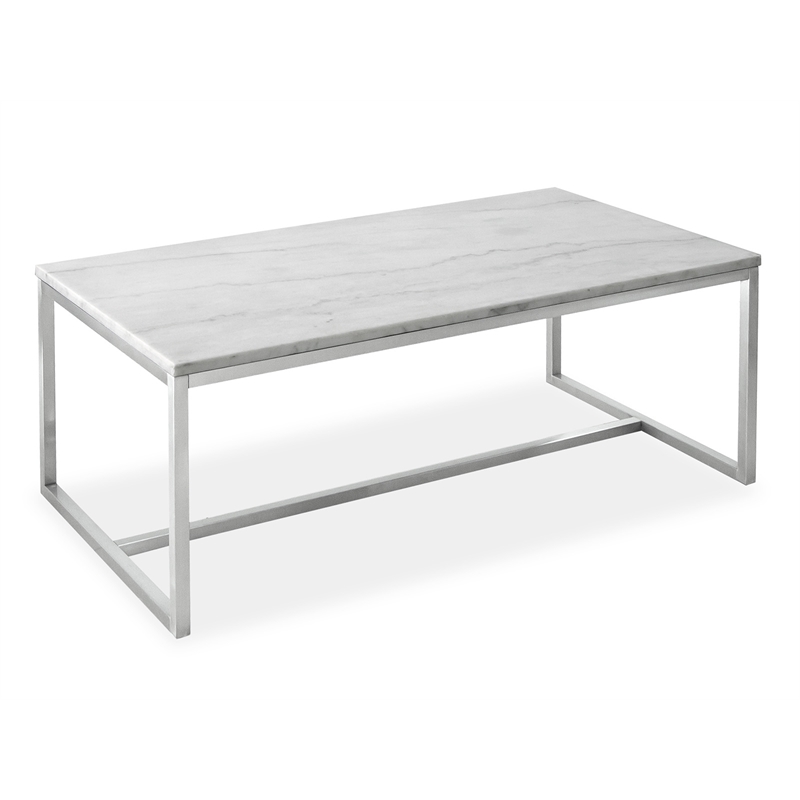 Magnussen Home Esme White Marble And Brushed Nickel Rectangular Cocktail Table