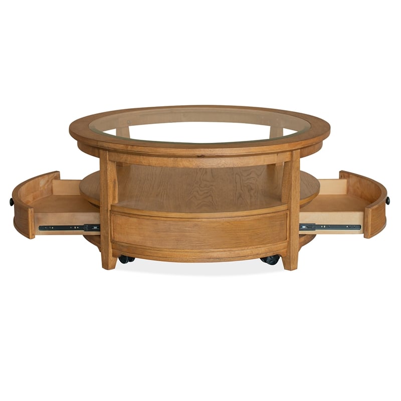 Magnussen Home Durant Honey Brown Round Cocktail Table With Casters