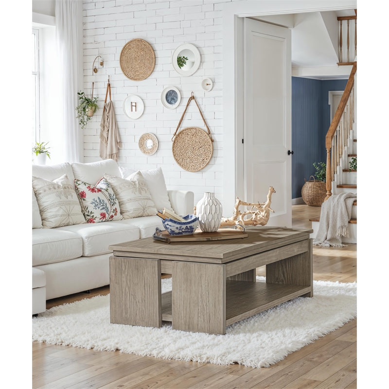 Magnussen Home Conrad Stone Rectangular Lift Top Cocktail Table With Casters
