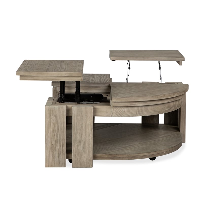 Magnussen Home Conrad Stone Pie Shaped Lift Top Cocktail Table With Casters