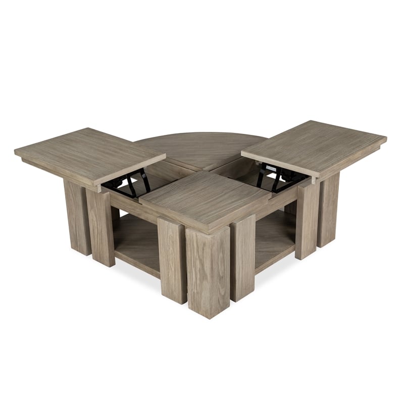 Magnussen Home Conrad Stone Pie Shaped Lift Top Cocktail Table With Casters