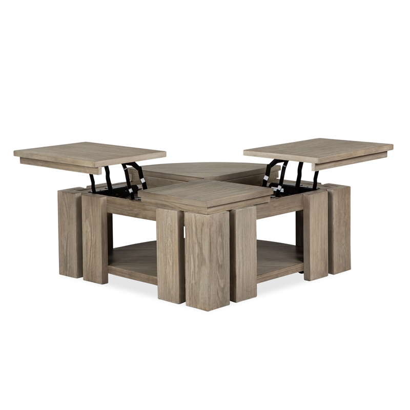 Magnussen Home Conrad Stone Pie Shaped Lift Top Cocktail Table With Casters