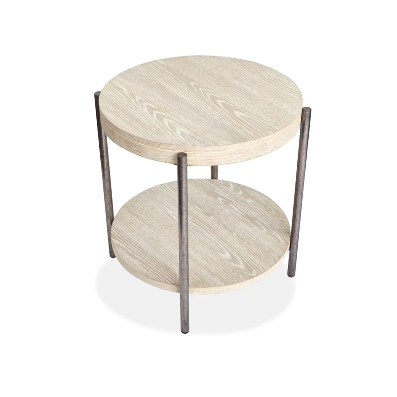 Magnussen Home Jennings Round Solid Wood/Metal End Table in Gray/Antique Nickel
