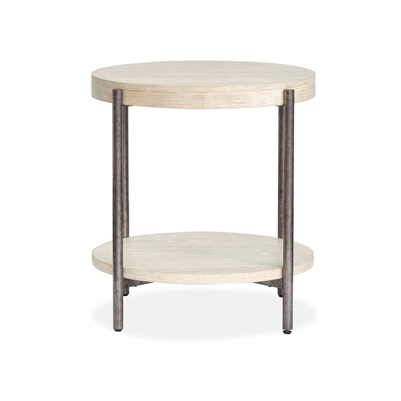 Magnussen Home Jennings Round Solid Wood/Metal End Table in Gray/Antique Nickel