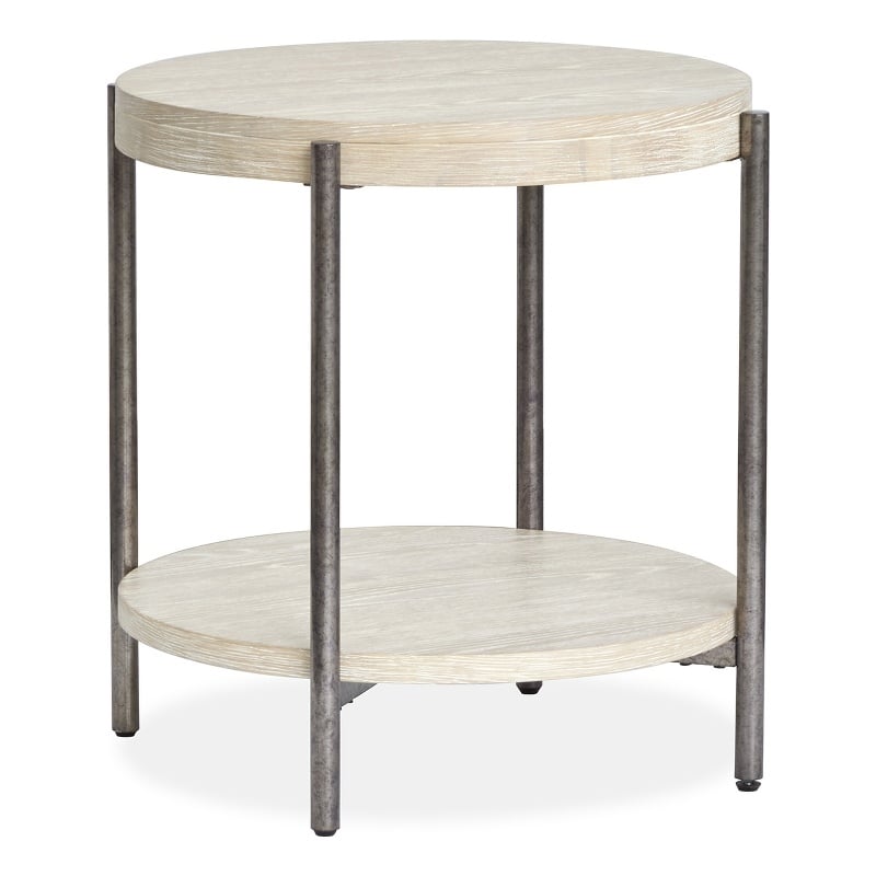 Magnussen Home Jennings Round Solid Wood/Metal End Table in Gray/Antique Nickel
