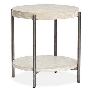 Magnussen Home Jennings Round Solid Wood/Metal End Table in Gray/Antique Nickel
