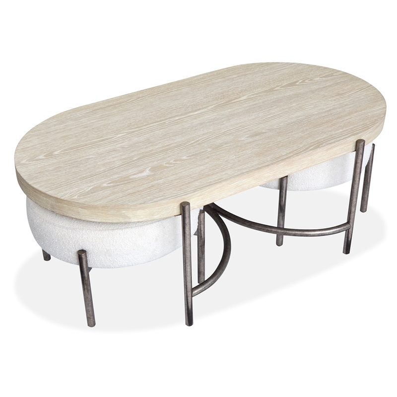 Magnussen Home Jennings Oval Cocktail Table With 2 Ottomans