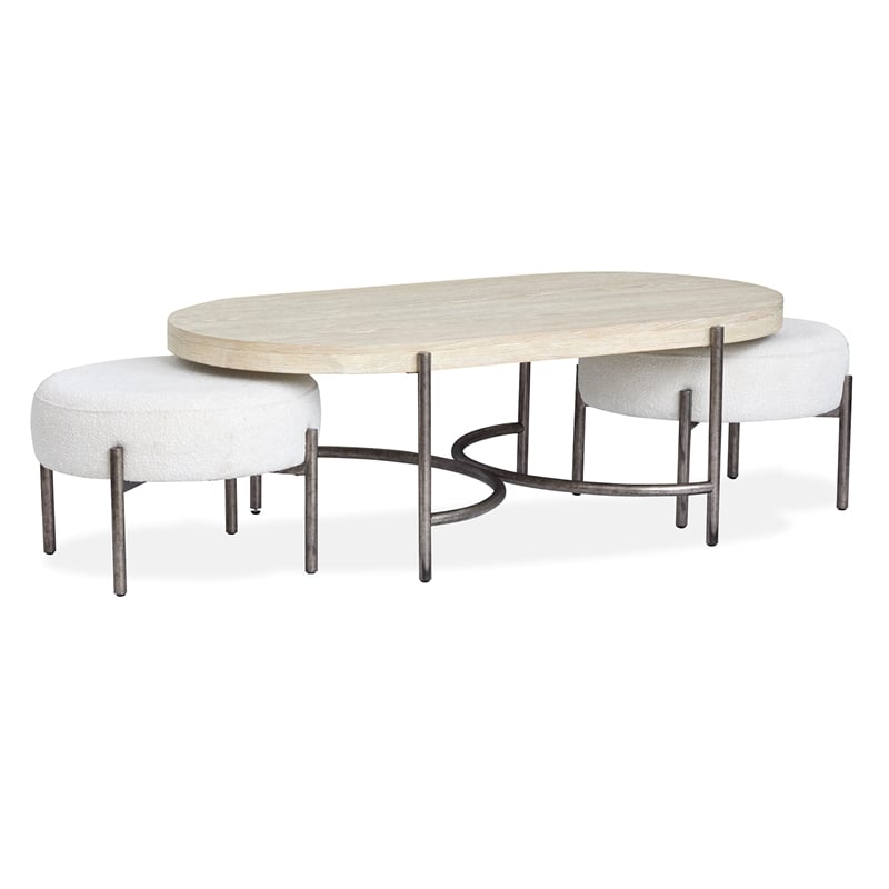 Magnussen Home Jennings Oval Cocktail Table With 2 Ottomans
