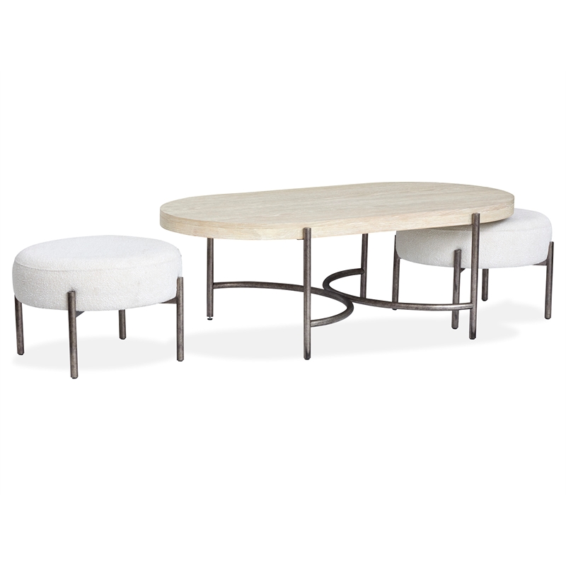 Magnussen Home Jennings Oval Cocktail Table With 2 Ottomans