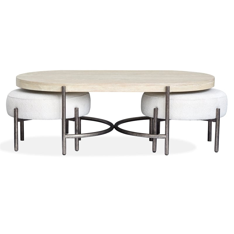 Magnussen Home Jennings Oval Cocktail Table With 2 Ottomans