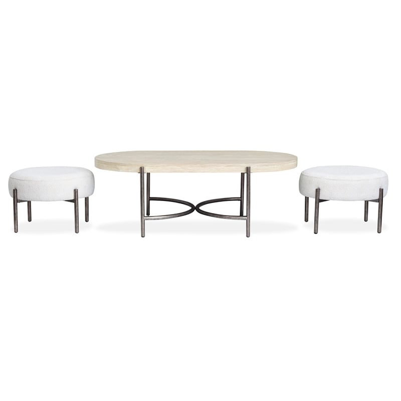 Magnussen Home Jennings Oval Cocktail Table With 2 Ottomans