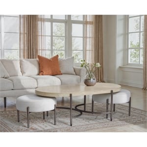 Magnussen Home Jennings Oval Cocktail Table With 2 Ottomans