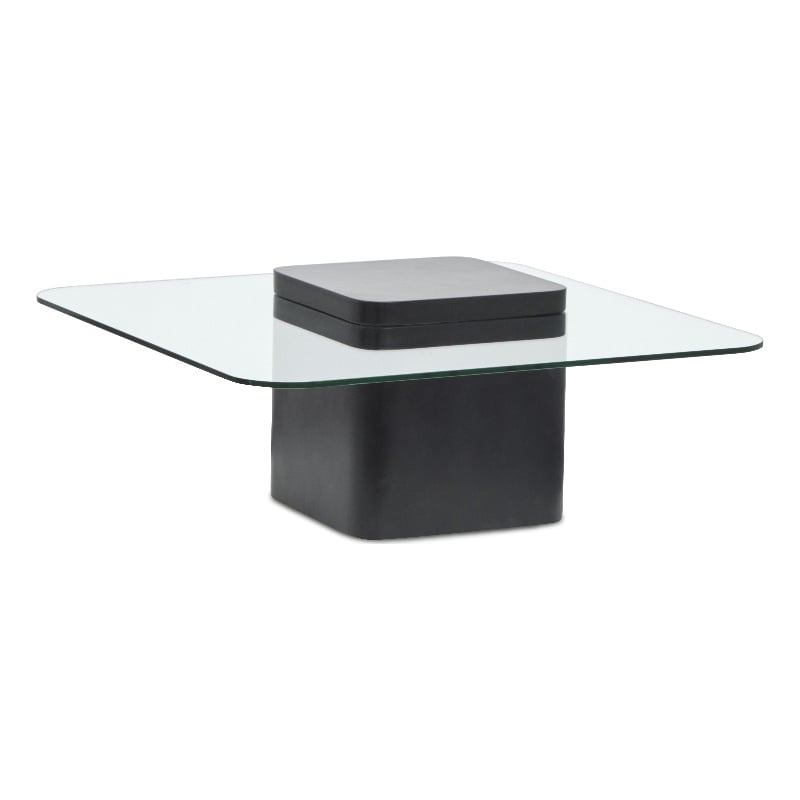 Magnussen Home Donora Clear Glass And Obsidian Square Cocktail Table