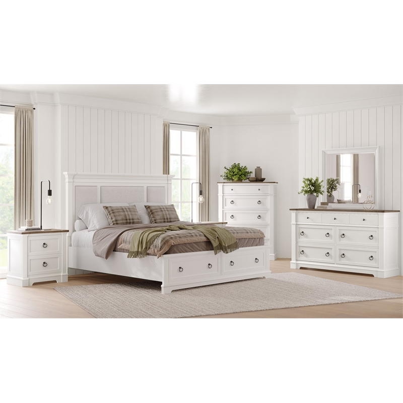 Magnussen Home Kingston Whisper White Queen Upholstered Panel Storage Bed