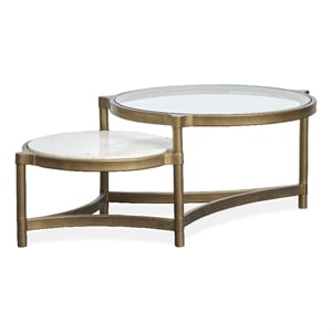 Magnussen Home Cassidy Aged Brass And Volakas Classic Shaped Cocktail Table