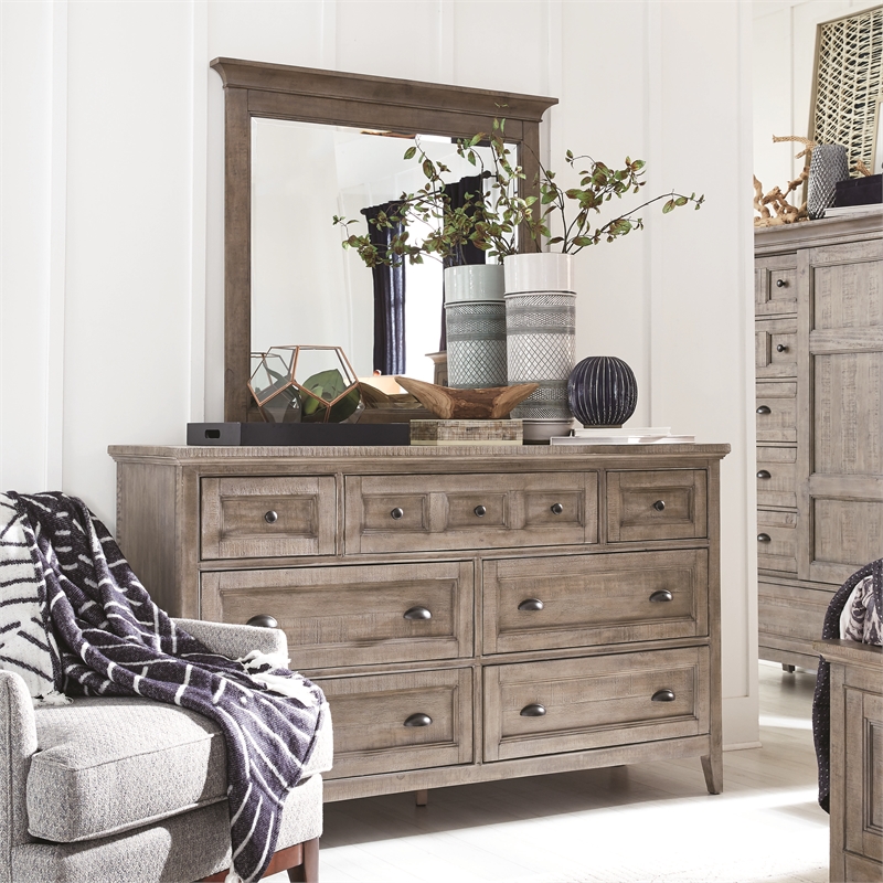 Magnussen Home Paxton Place Dovetail Grey Drawer Dresser With Landscape Mirror