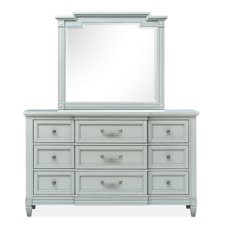 Magnussen Home Glenbrook Pebble Drawer Dresser With Landscape Mirror in Pebble