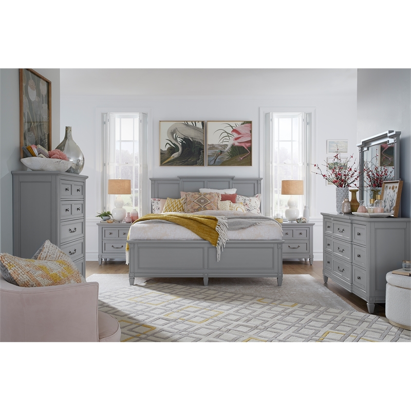 Magnussen Home Glenbrook Pebble Drawer Dresser With Landscape Mirror in Pebble