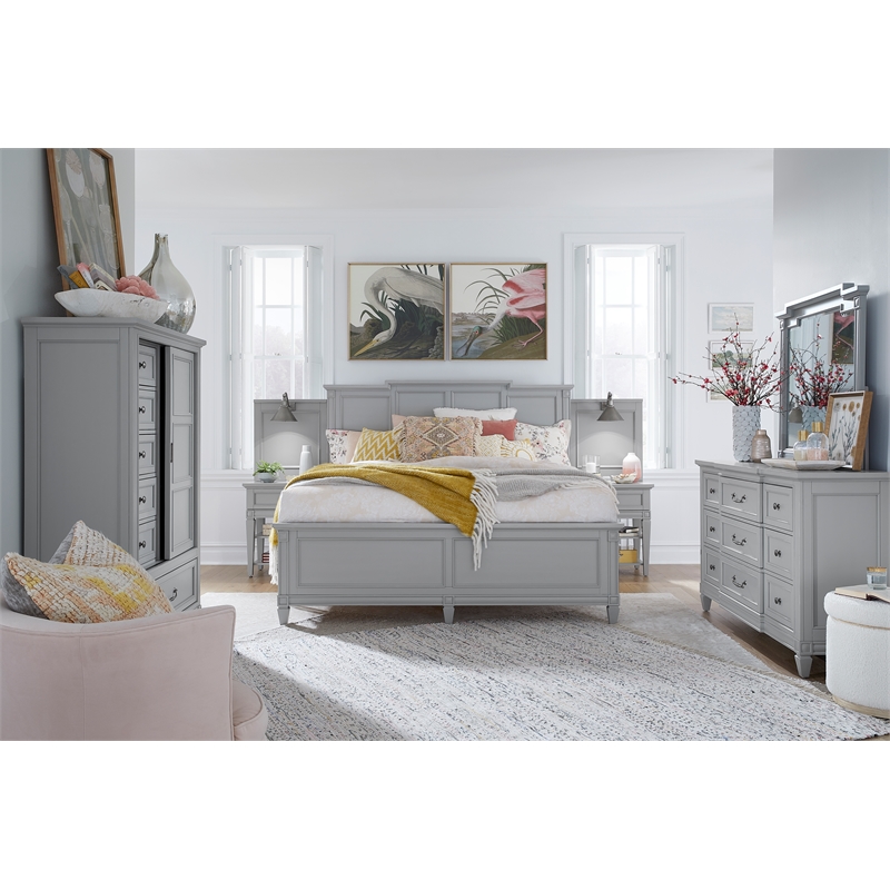 Magnussen Home Glenbrook Pebble Drawer Dresser With Landscape Mirror in Pebble