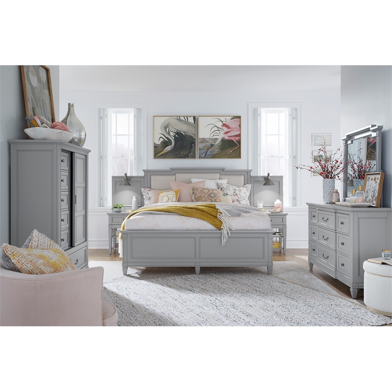 Magnussen Home Glenbrook Pebble Drawer Dresser With Landscape Mirror in Pebble