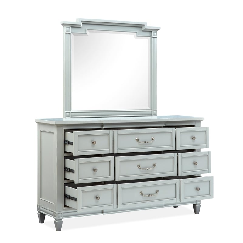 Magnussen Home Glenbrook Pebble Drawer Dresser With Landscape Mirror in Pebble