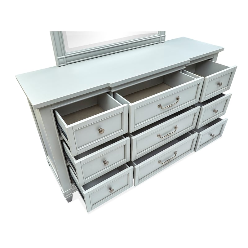 Magnussen Home Glenbrook Pebble Drawer Dresser With Landscape Mirror in Pebble