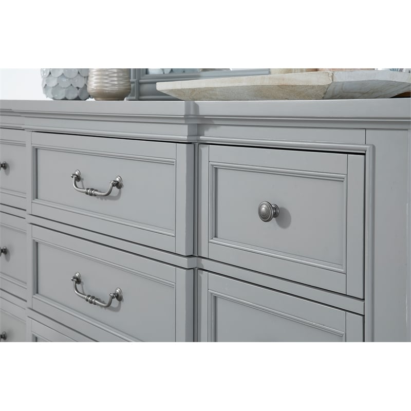 Magnussen Home Glenbrook Pebble Drawer Dresser With Landscape Mirror in Pebble