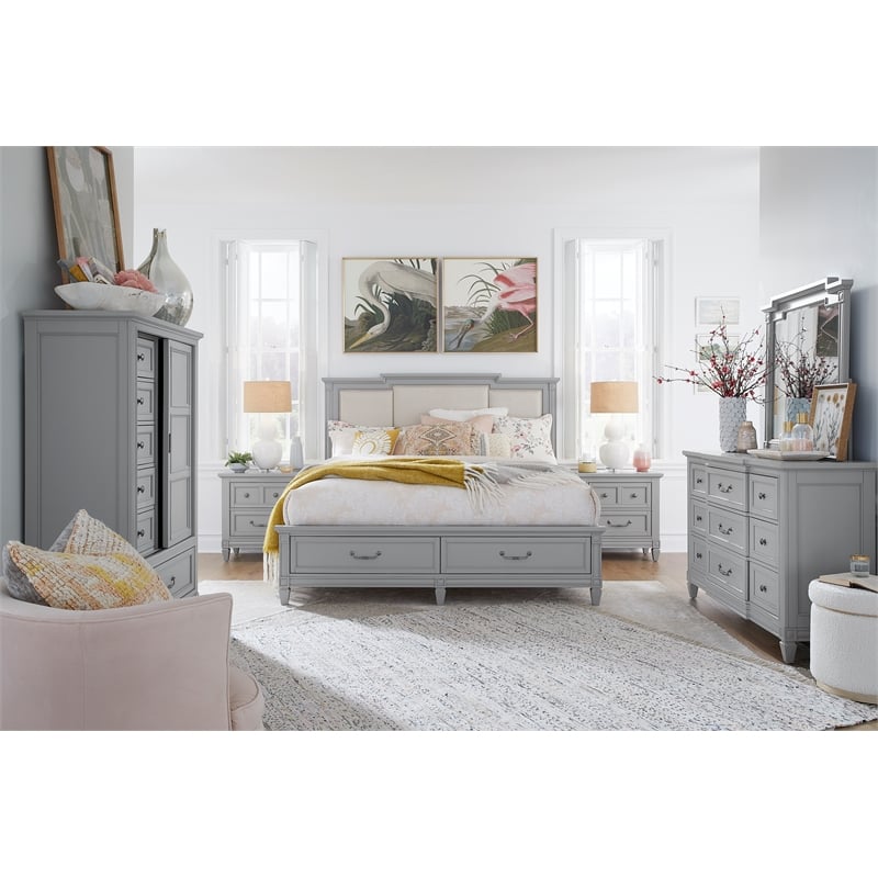 Magnussen Home Glenbrook Pebble California King Upholstered Panel Storage Bed