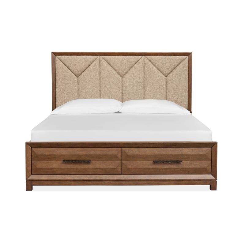 Magnussen Home Callisto Bourbon Brown Queen Upholstered Panel Storage Bed