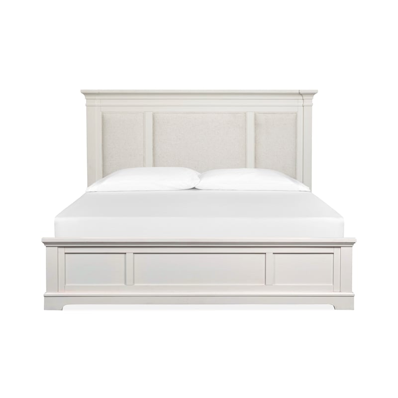 Magnussen Home Kingston Queen Upholstered Panel Bed in White And Nutmeg