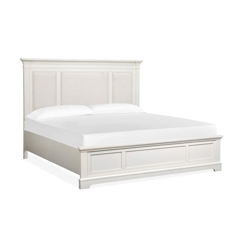 Magnussen Home Kingston Queen Upholstered Panel Bed in White And Nutmeg