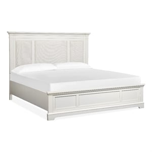 Magnussen Home Kingston Queen Upholstered Panel Bed in White And Nutmeg