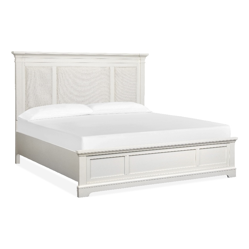 Magnussen Home Kingston Cal King Upholstered Panel Bed in White And Nutmeg