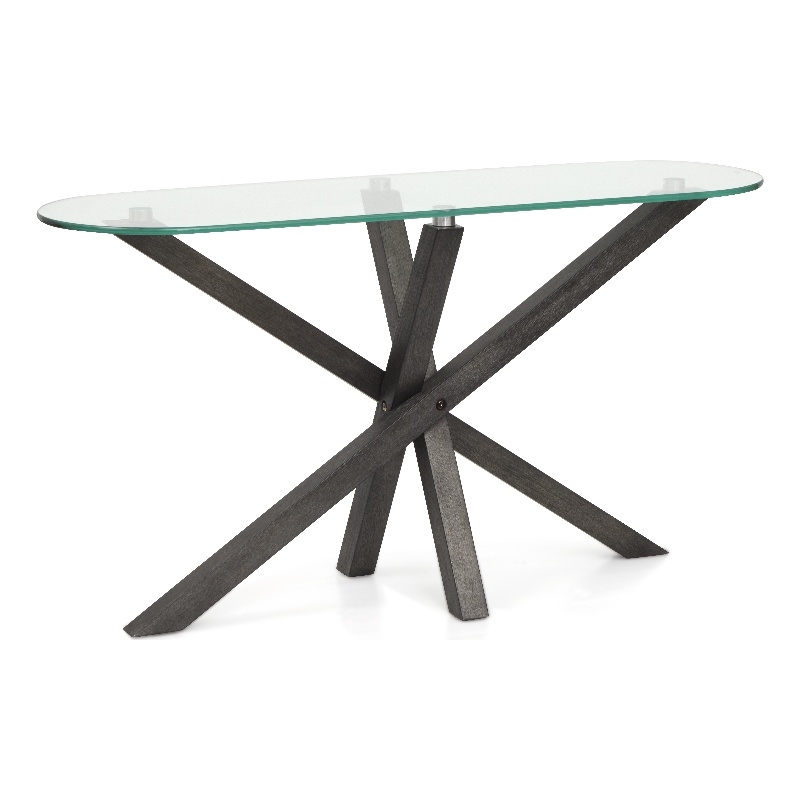 Magnussen Home Jax Oval Sofa Table in Carbon Shadow And Chrome