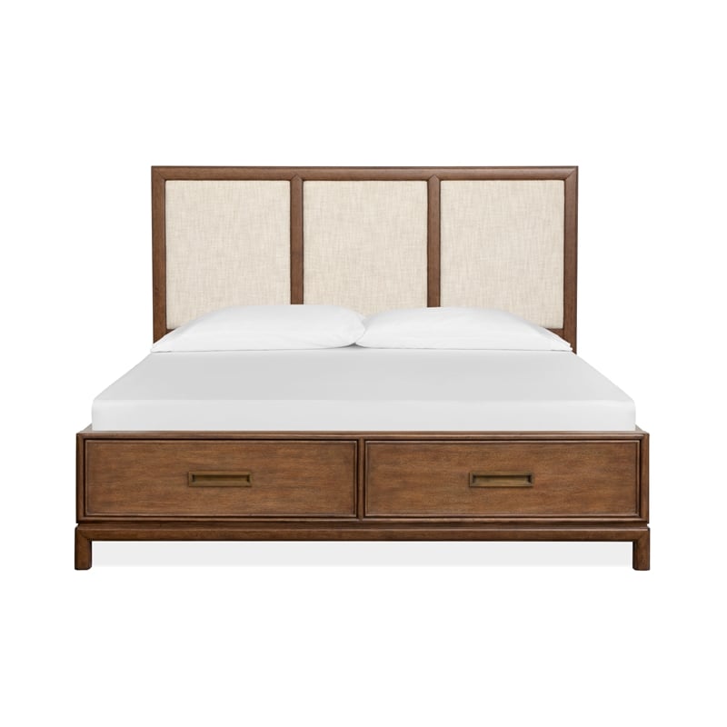 Magnussen Home Ridgefield Queen Upholstered Panel Storage Bed in Russet